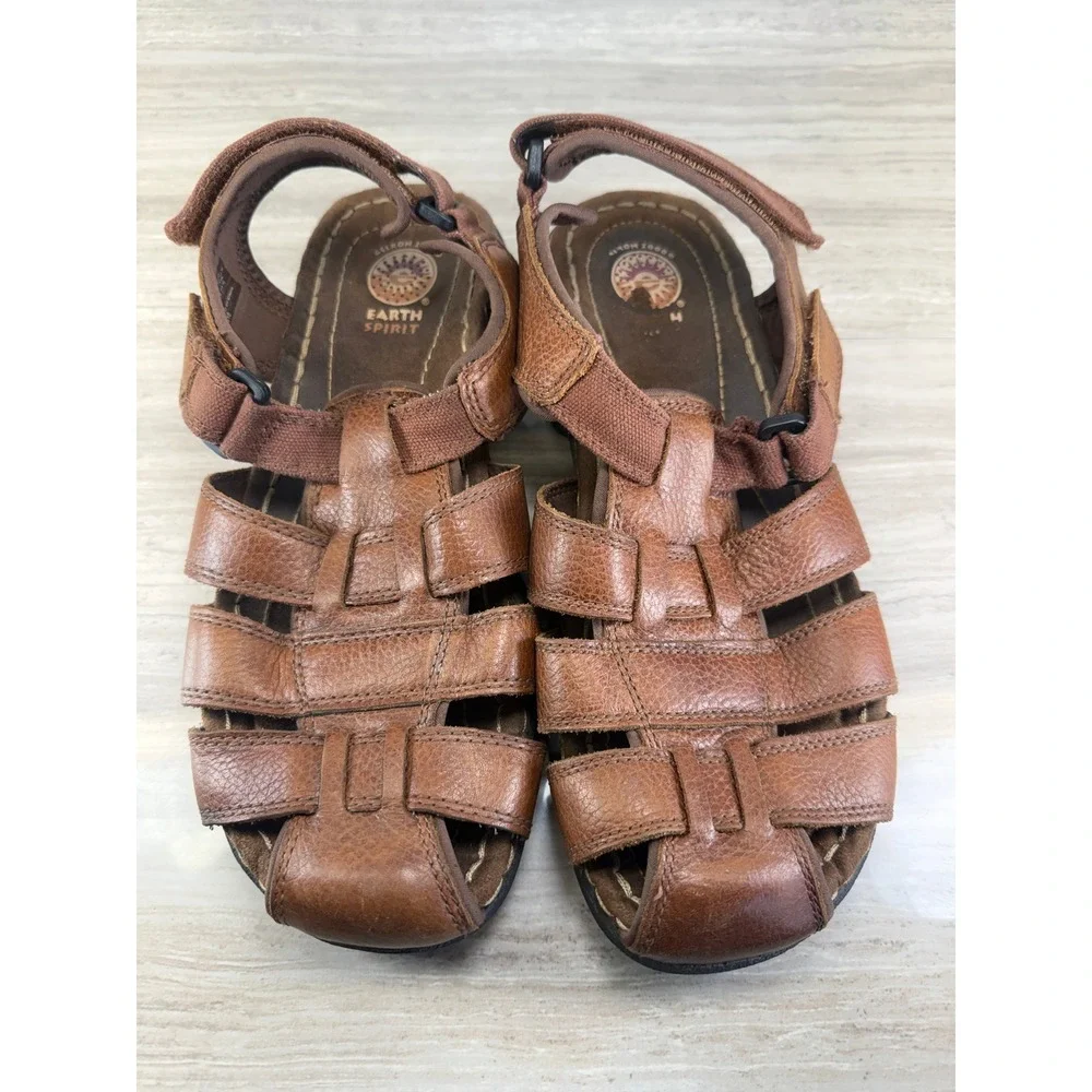 Earth Spirit Mens 10.5 Fisherman Sandals 2513270 Brown Leather Strappy Comfy